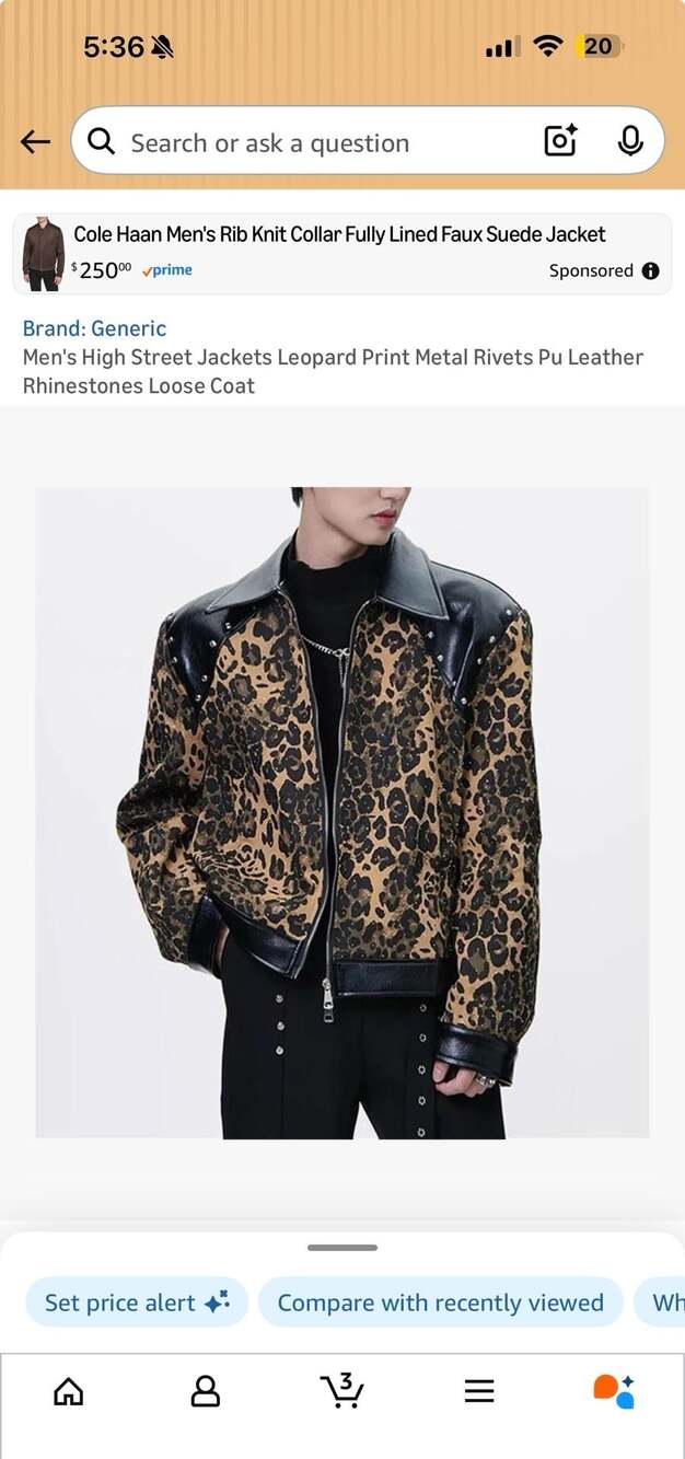 Men's  Leopard Print Jacket with Metal Rivets and PU Leather Trim